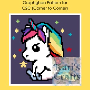 Rainbow Unicorn C2C Corner to Corner Afghan Baby or Toddler Blanket or Pillow PDF Pattern Graph + Written Instructions-Digital Download