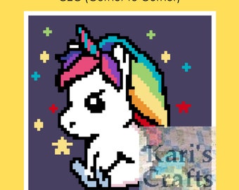 Rainbow Unicorn C2C Corner to Corner Afghan Baby or Toddler Blanket or Pillow PDF Pattern Graph + Written Instructions-Instant Download