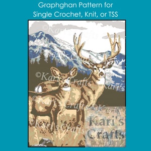 Deer in the Mountains Afghan Pattern: Single Crochet or Knit (Digital Download)