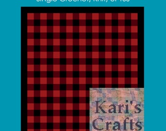 Red Plaid Croquilt Afghan Throw Blanket PDF Pattern for single crochet knit or tss-Graph + Written Instructions - Instant Download