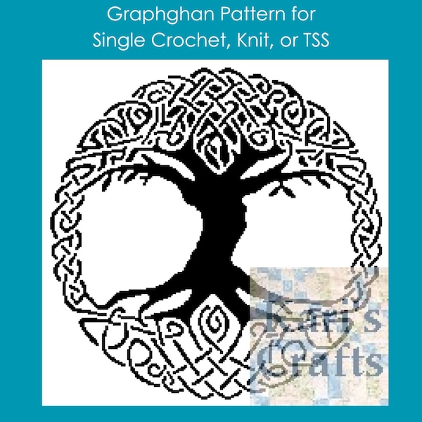 Celtic Tree Of Life Afghan Throw Blanket PDF Pattern for single crochet knit or tss - Graph + Written Instructions - Instant Download