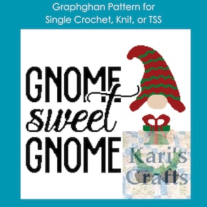 Gnome Sweet Gnome Afghan Throw Blanket PDF Pattern for single crochet or knit or tss-Graph + Written Instructions - Digital Download