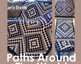 Paths Around The World Croquilt Afghan Blanket PDF Pattern for Overlay Mosaic Crochet - Graph + Written Instructions - Instant Download