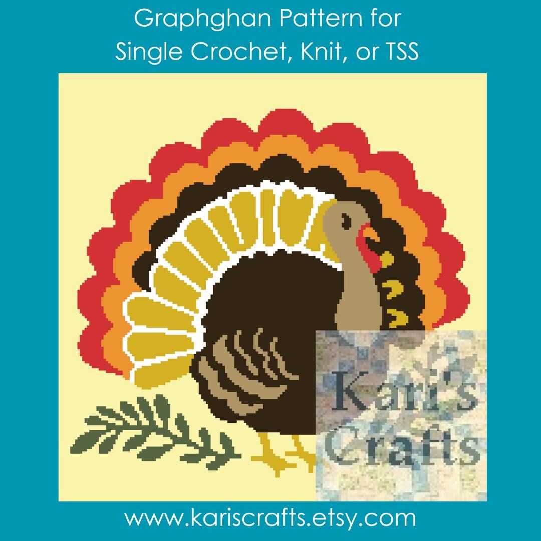 Turkey Graph Pattern Turkey Afghan Throw Blanket PDF Pattern for Single Crochet Knit or Tss ...