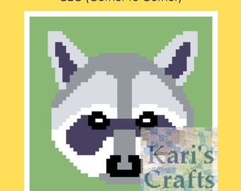 Raccoon Face C2C Corner to Corner Afghan Blanket PDF Pattern Graph + Written Instructions - Instant Download