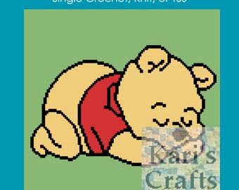 Pooh Sleeping Baby or Toddler Afghan Throw Blanket PDF Pattern For Single Crochet or Knit - Graph + Written Instructions - Digital Download