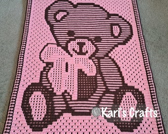 Teddy Bear Baby Toddler Lap Afghan Blanket PDF Pattern for overlay mosaic crochet - Graph + Written Instructions - Instant Download