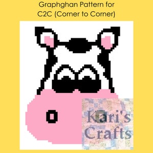 Cow Face C2C Corner to Corner Baby Lap Afghan Throw Blanket or Pillow Graph PDF Pattern-Graph + Written Instructions-Digital Download
