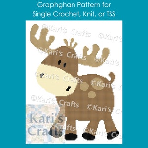 May include: A brown and beige moose graphghan pattern for single crochet, knit, or TSS. The pattern is made up of squares with different colours and textures.