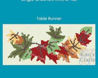 Autumn Leaves v1 Table Runner Pattern: Single Crochet or Knit (Digital Download)