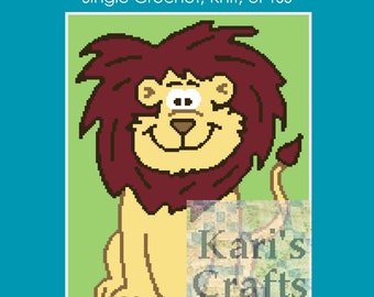 Friendly Lion Baby or Toddler Afghan PDF Pattern for single crochet, tss, or knit - Graph + Written Instructions - Instant Download