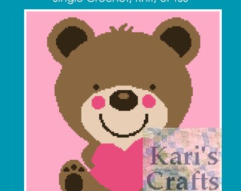 Teddy Bear Heart Baby Blanket Afghan Pattern: Single Crochet, Knit or TSS (Digital Download)