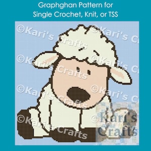 Sitting Sheep Baby Afghan Blanket PDF Pattern for single crochet knit or tss - Graph + Written Instructions - Digital Download