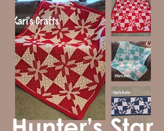 Hunter's Star Croquilt Afghaanse deken of tafelloper PDF-patroon voor overlay mozaïek haakgrafiek + schriftelijke instructies - direct downloaden