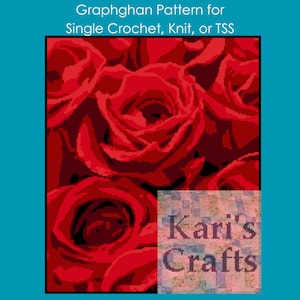 Red Roses Afghan Throw Blanket PDF Pattern for single crochet or knit or tss-Graph + Written Instructions - Digital Download