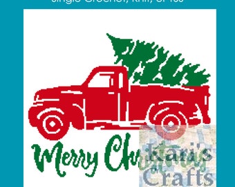 Red Christmas Truck Afghan Pattern: Single Crochet, Knit or TSS (Digital Download)