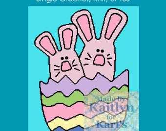 Bunny Twins Afghan Throw Blanket PDF Pattern for single crochet knit or tss - Graph + Written Instructions - Instant Download