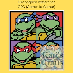 TMNT C2C Corner to Corner Afghan PDF Pattern Graph + Written Instructions - Instant Download