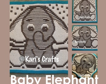 Baby Elephant Baby Toddler Lap Afghan Blanket PDF Pattern for overlay mosaic crochet - Graph + Written Instructions - Instant Download