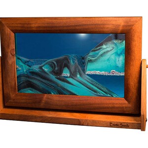 Moving Sand Art Picture - LG Alder Wood Blue- Exotic Sands- Sand Sculpture - Sandscape - Sifting Hourglass - Liquid Sand In Glass