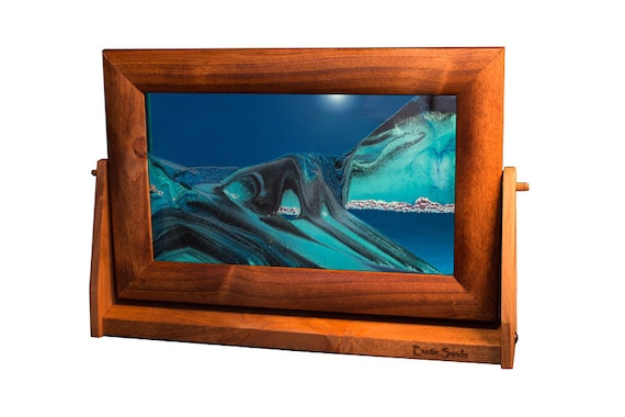 Ocean Blue Moving Sand Art: Alder Wood Frame, 9x12