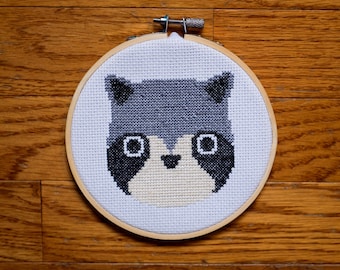 Raccoon Face Cross Stitch Pattern