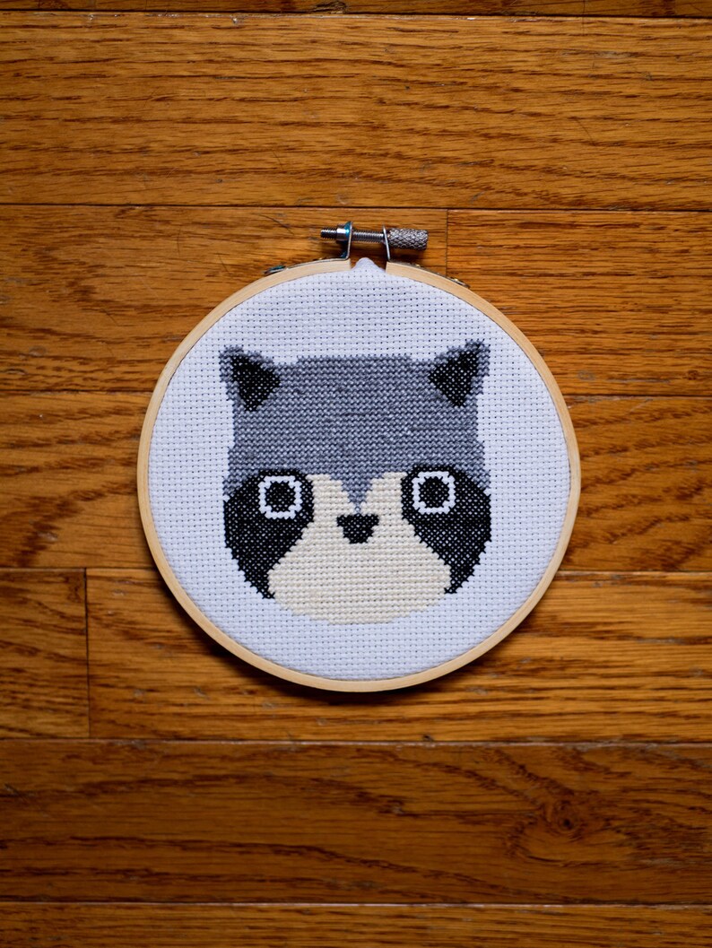 Raccoon Face Cross Stitch Pattern image 1