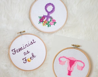 Set of THREE feminist cross stitch patterns