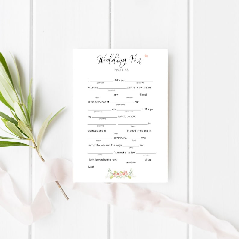 Wedding Vow Mad Libs Printable Digital File for Bridal Shower ...