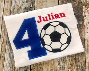 Boy's or Girl's Soccer Birthday Tshirt Personalized with name and age - Available in Many Shirt Colors