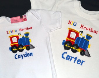 Personalized Big Brother Little Brother Tshirts - Trains Set of 2 shirts - Sibling Shirts - Train Lover Monogrammed Tshirts - Embroidered