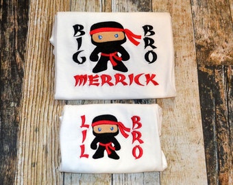 Big Brother Little Brother Ninja Tshirts - Personalized Set of 2 shirts or Bodysuits - Sibling Shirt Set - Karate Bros - Martial Arts Shirts