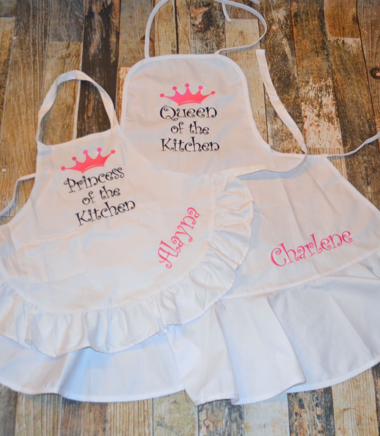 Mother and Daughter Teal and Cream Ruffle Apron Set