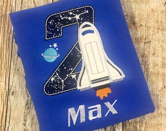 Boys Space Shuttle Birthday Shirt - Any Age - Personalized Astronaut Birthday - Embroidered