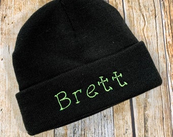 Kid's Personalized Winter Beanie - Folded Brim Skull Cap - Available in Many Colors