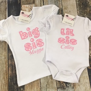 Personalized Big Sis TShirt and Lil Bro Bodysuit Set of Sibling Shirts