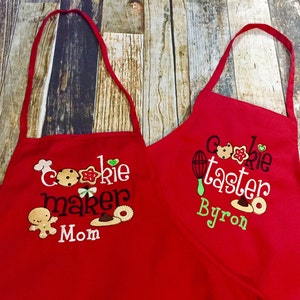 Mommy and Me Apron Set Cookie Maker and Taster Personalized Christmas Baking Aprons image 1