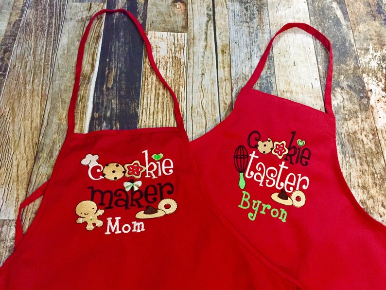 Mommy and Me Apron Set Cookie Maker and Taster Personalized Christmas Baking Aprons image 1