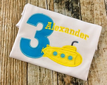 Yellow Submarine Personalized Birthday Tshirt or Bodysuit - Any Age and Any Color