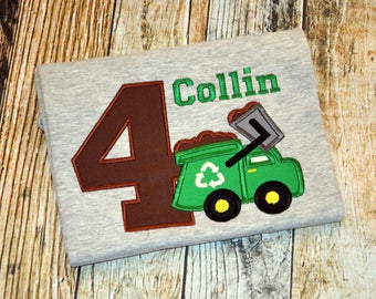 Garbage Truck Personalized Birthday Tshirt or Bodysuit - Any Age and Any Color - Trash Truck Birthday Shirt
