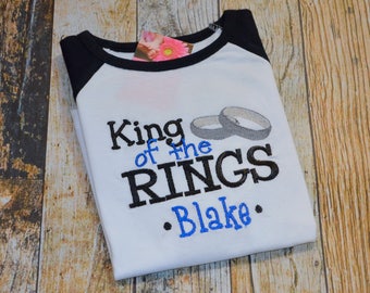 Ring Bearer Shirt  - King of the Rings Raglan Tshirt - Personalized with Wedding date, Last name or Child's Name - Emroidered