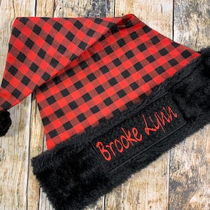 Personalized Buffalo Plaid Child&#39;s Santa Hat: Embroidered Christmas Hat