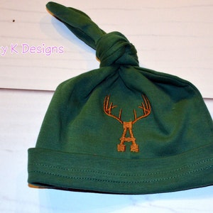 Hunting Burp Cloth and Infant Knot Beanie Hunter Green with Antlers Set image 2