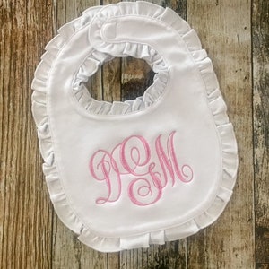 Personalized Girl's Monogrammed Burp Cloth and Bib Gift Set Ruffle Edge Available in Many Colors Baby Shower Gift image 3