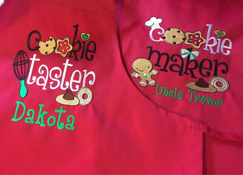 Mommy and Me Apron Set Cookie Maker and Taster Personalized Christmas Baking Aprons image 6