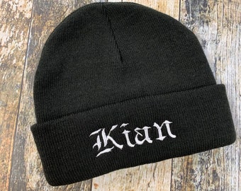 Kid's Personalized Winter Beanie - Folded Brim Skull Cap - Available in Many Colors