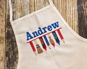 Artist Personalized Boy's or Girl's Apron - White Child's Apron - Embroidered Name - Art Smock