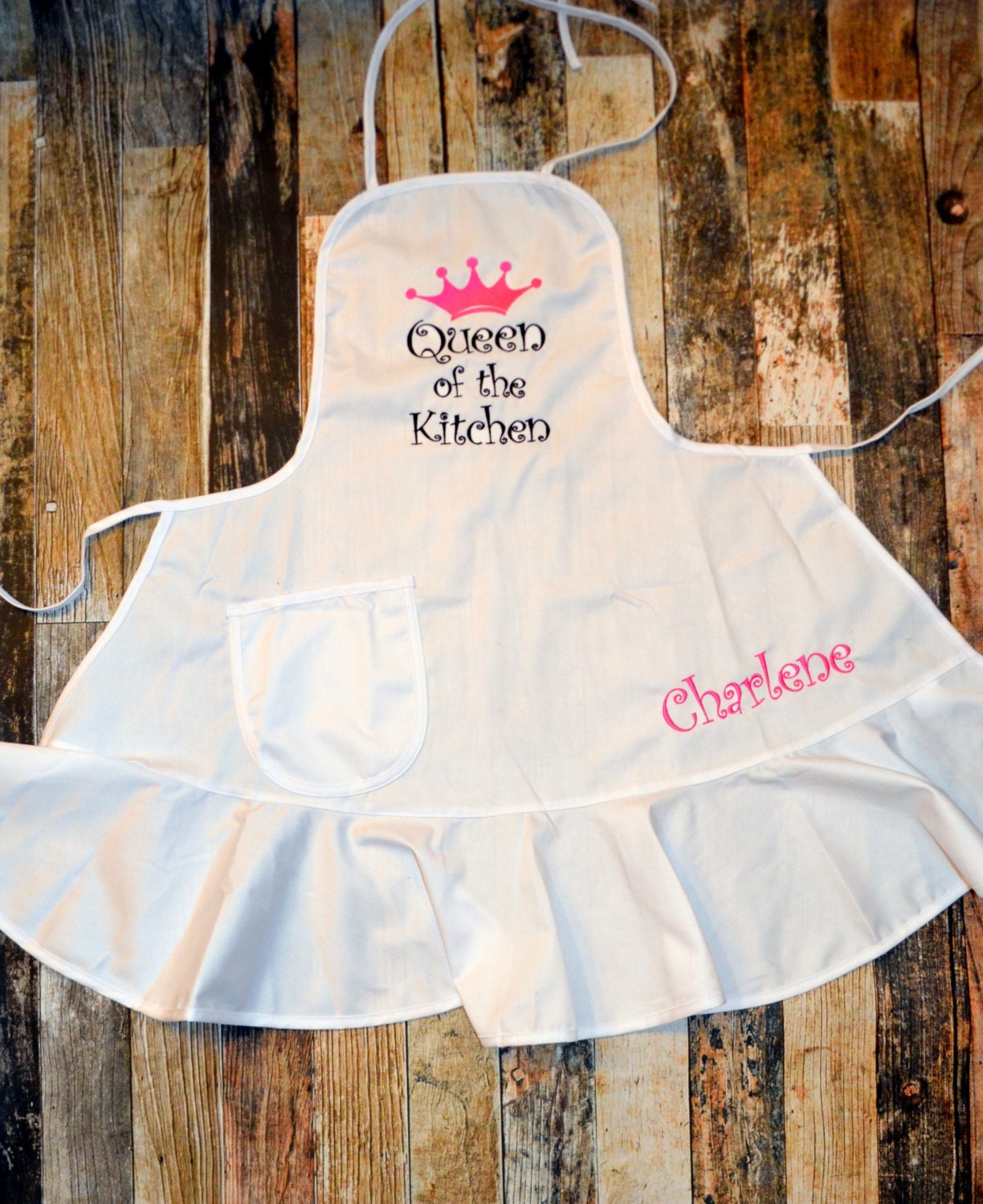 Mother and Daughter Teal and Cream Ruffle Apron Set