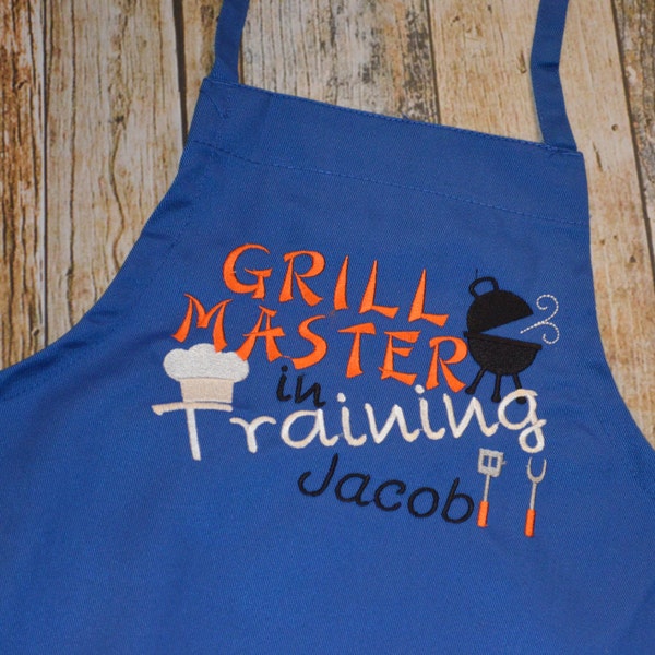 Grill Master in Training - Personalized Child's Apron  - Choose Your Colors and Fabrics - Child's Art Smock or Pretend Play Dress Up