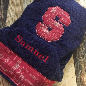 Personalized Hooded Infant / Child Towel Choose your towel color and fabric trim image 2